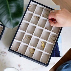 STACKERS NAVY VEGAN CROCODILE CLASSIC 25 SECTION MODULAR JEWELRY BOX